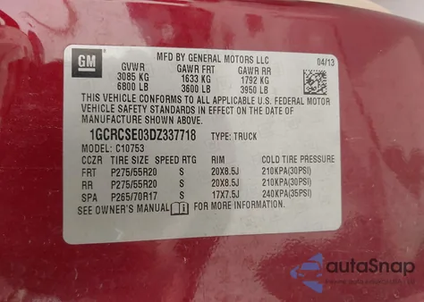 2013 Chevrolet Silverado 1500 Lt from USA, damaged, VIN 1GCRCSE03DZ337718